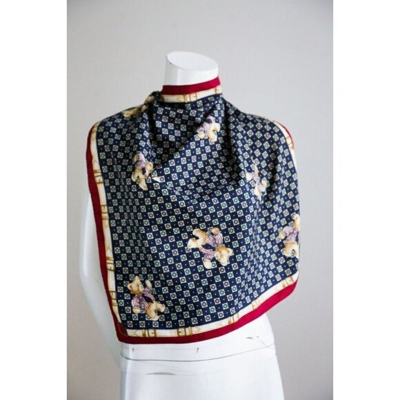 Vintage Bear Print Geometric Background Small Multicolour  Scarf - Picture 2 of 3